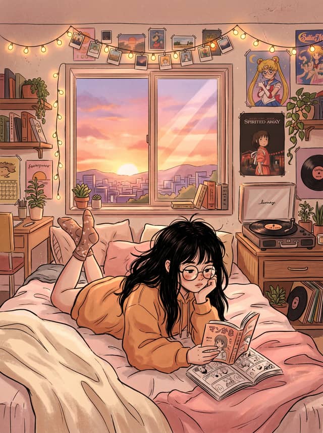 黄昏天台 Lofi 场景