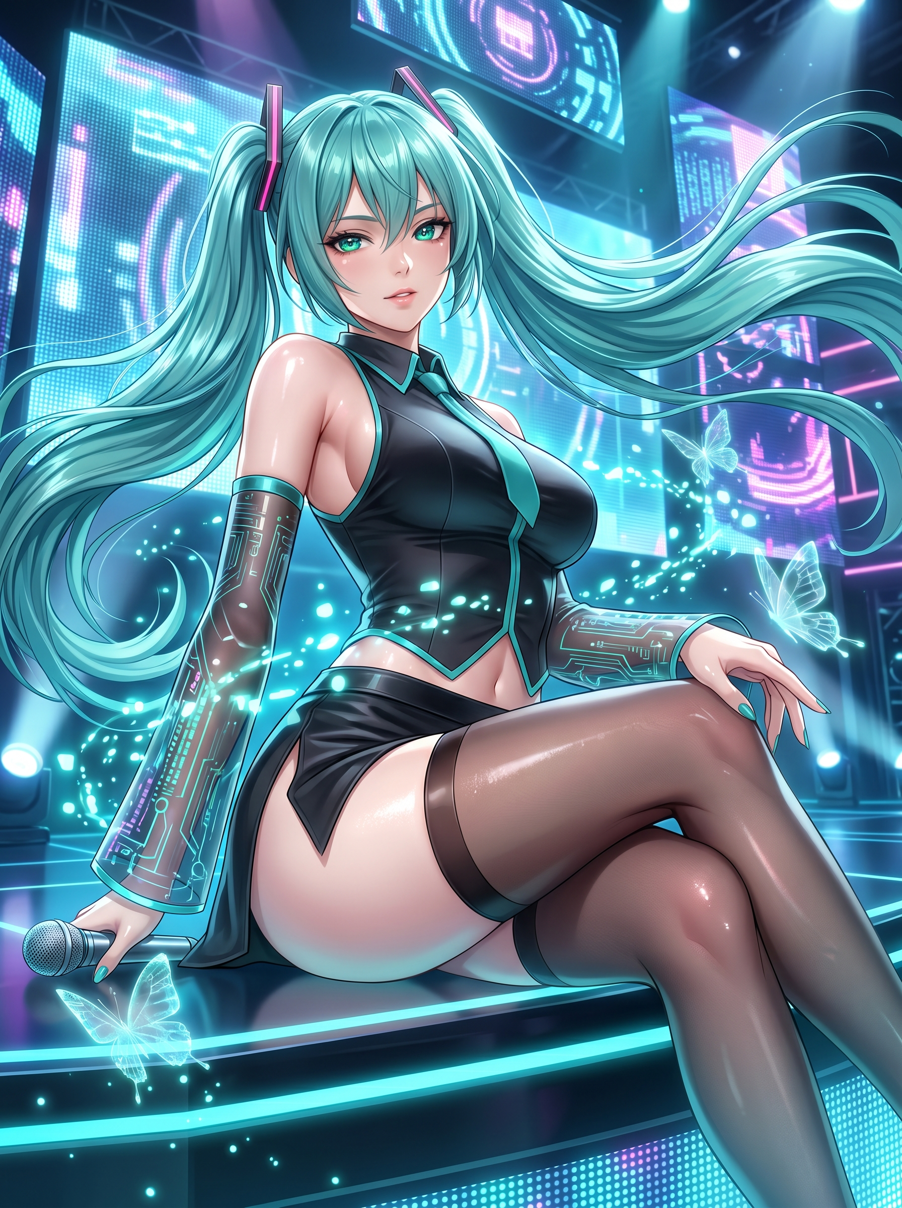 Anime idol girl on neon stage